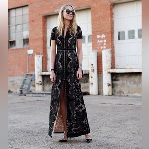 Black Lace Gown with insert and split at hem